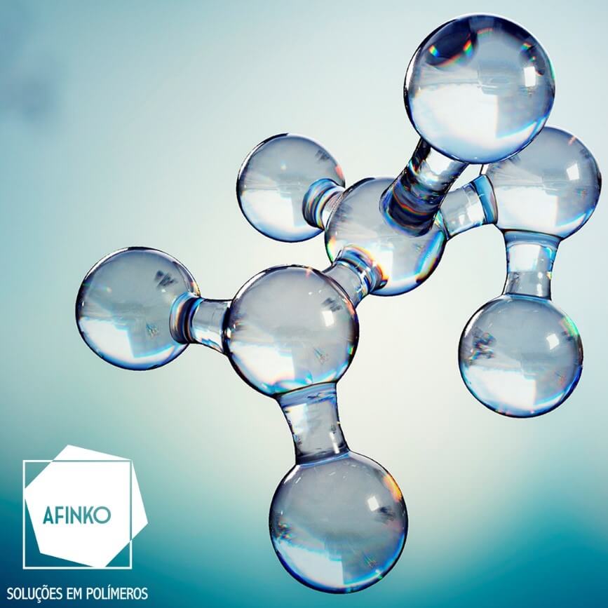 Imagem de molécula polimérica que sofrem alterações entre si através das transições térmicas